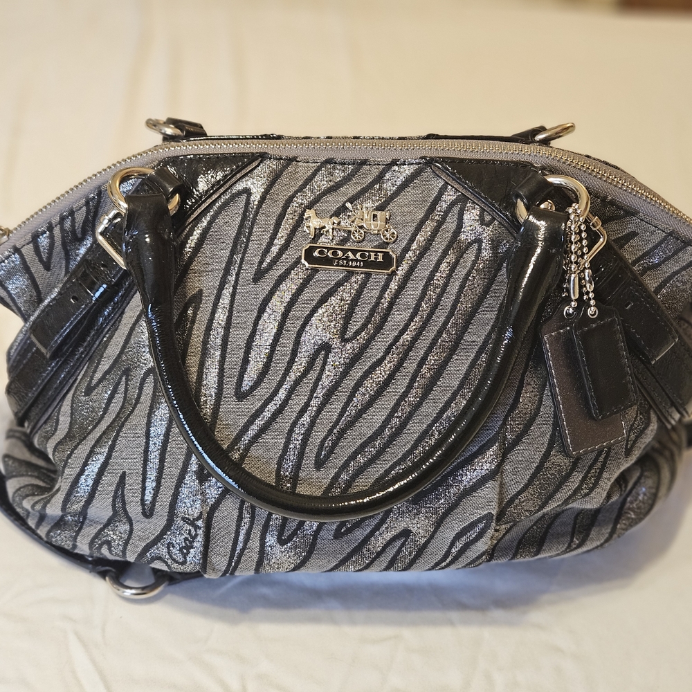 Coach Black and Gray Sophia Zebra Print Women's Bag